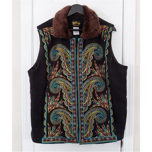 Bob Mackie 1X Embroidered Black Fleece Vest